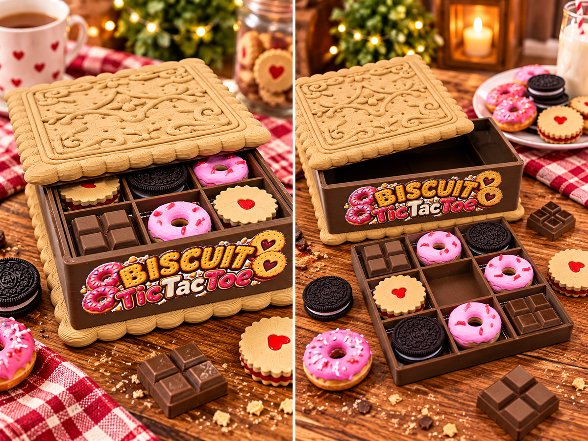 Biscuit Tic Tac Toe Game – 3D Printed Sweet Treats Board Game & Storage Box