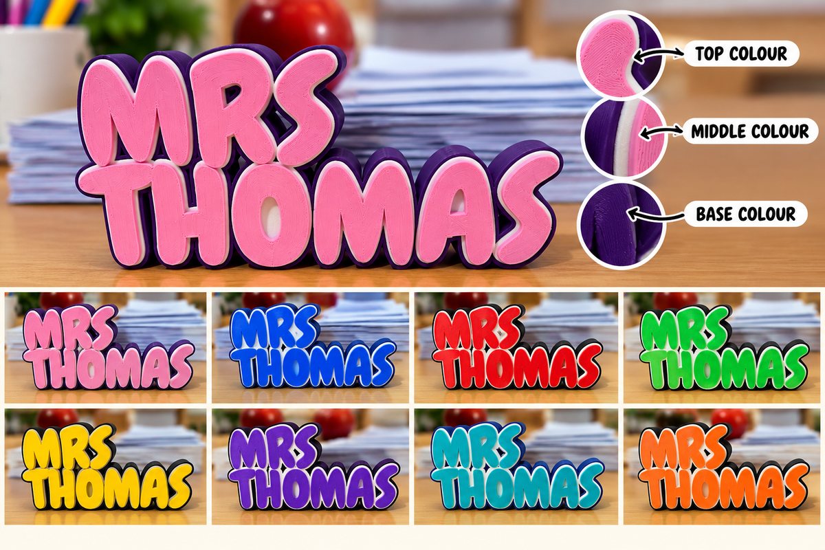 Personalised 3D Printed Desk Nameplate – Choose Your Colours