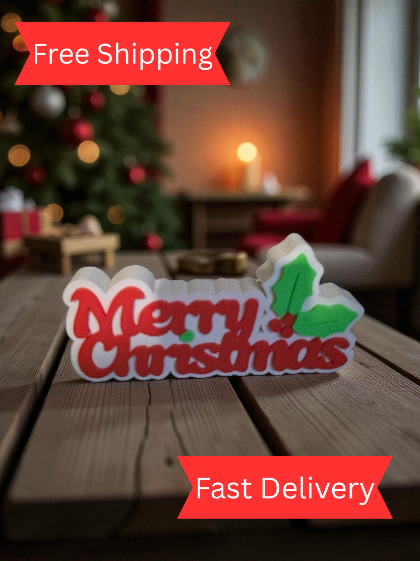 3D Printed Merry Christmas Reindeer Sign, Festive Holiday Decoration