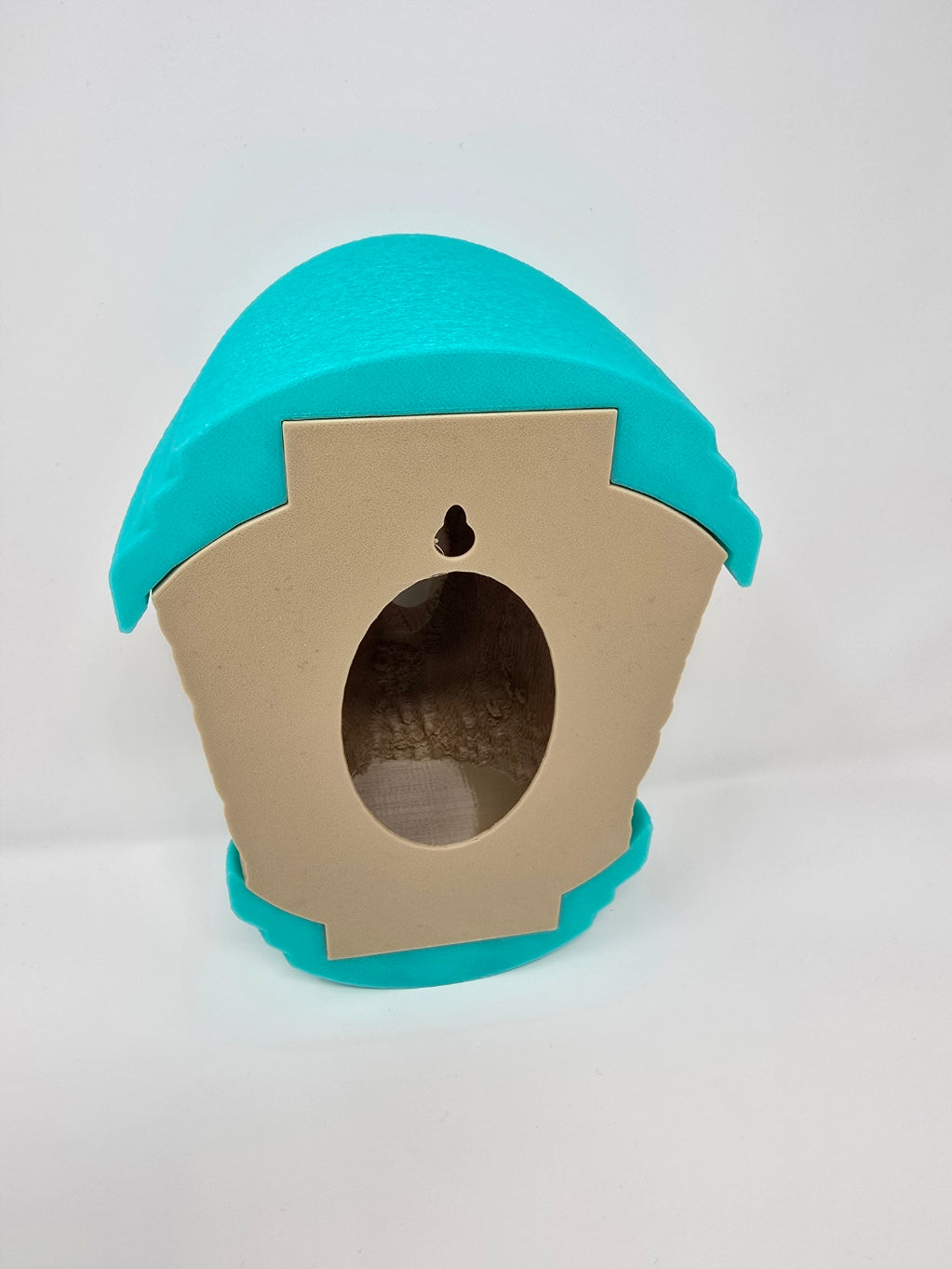 3D Printed Log-Style Birdhouse with Turquoise Roof | Modern Garden Bird House