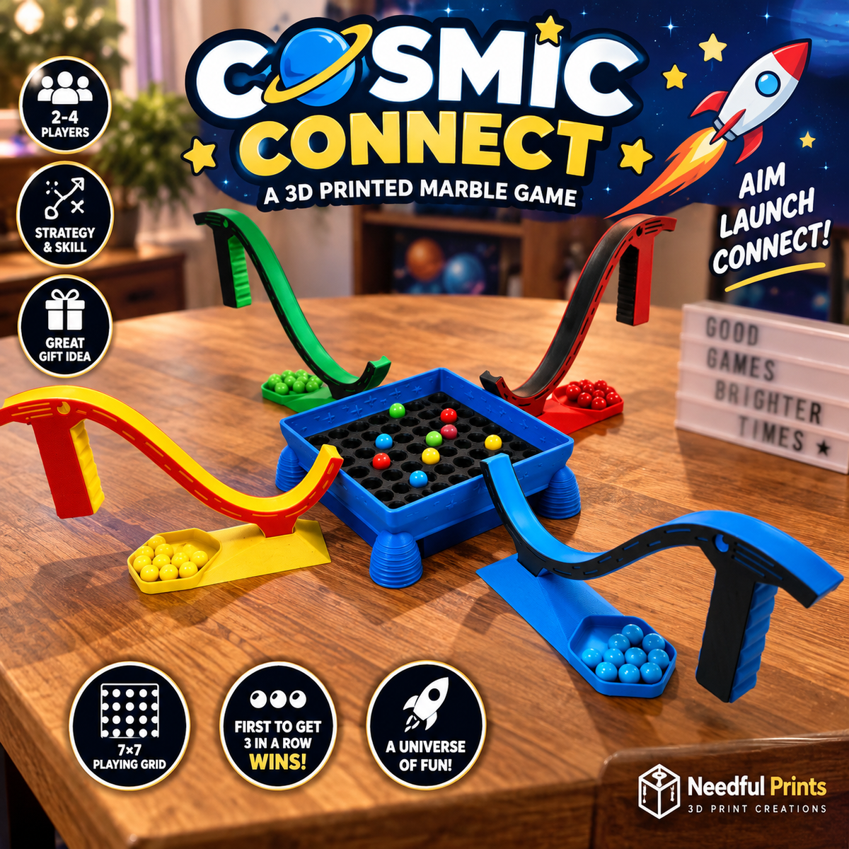 Cosmic Connect – 3D Printed 2–4 Player Marble Game