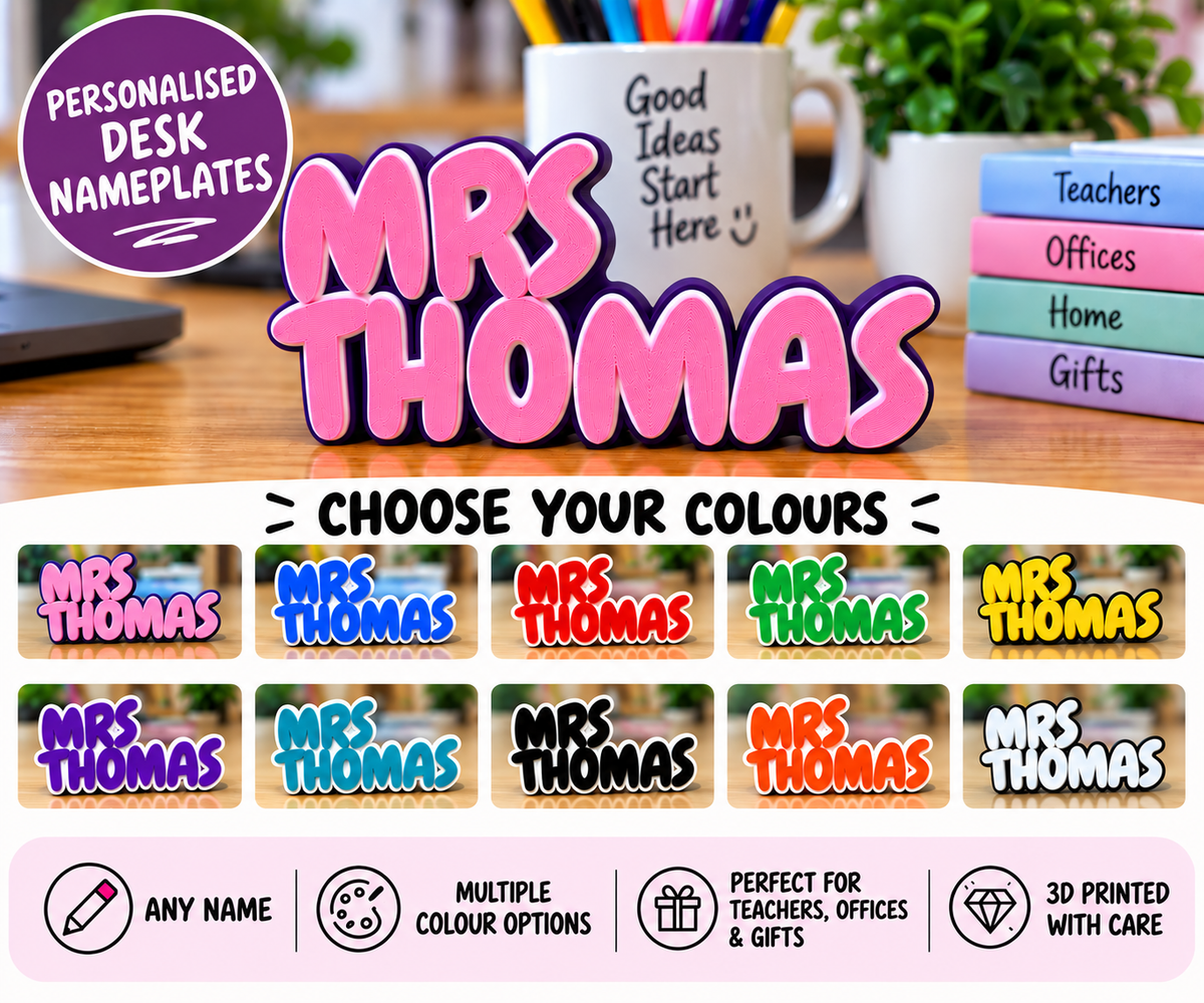 Personalised 3D Printed Desk Nameplate – Choose Your Colours