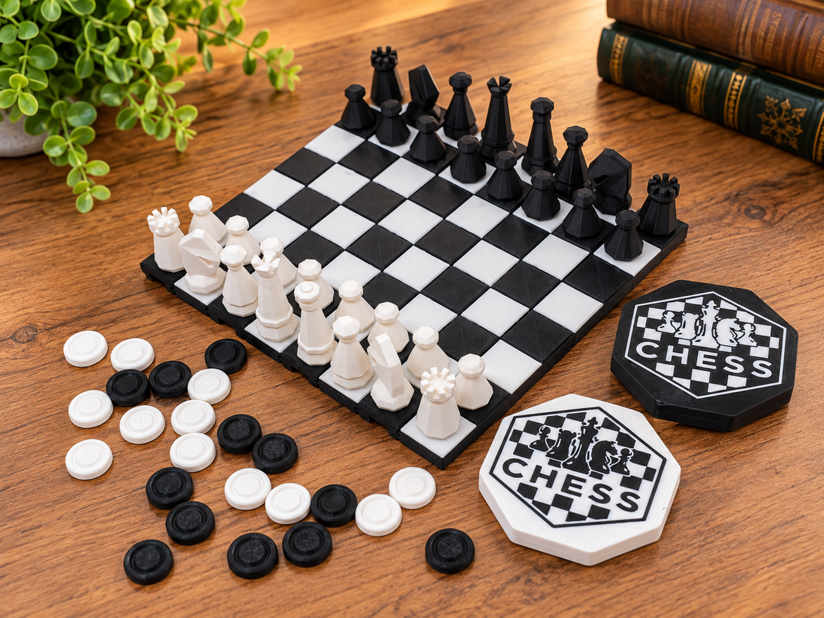 2-in-1 Travel Chess & Draughts Set – 3D Printed Folding Game