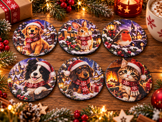 Christmas Animal Slate Coasters – 6 Festive Designs