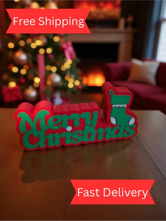 3D Printed Merry Christmas Sign, Festive Holiday Decoration