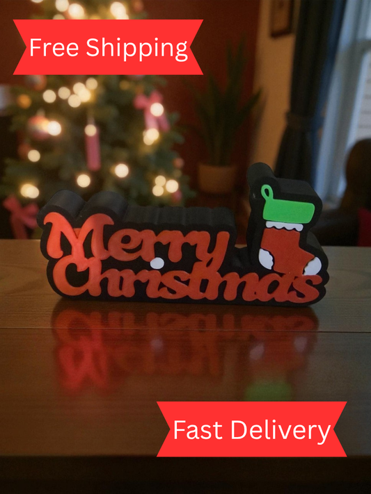 3D Printed Merry Christmas Sign, Festive Holiday Decoration