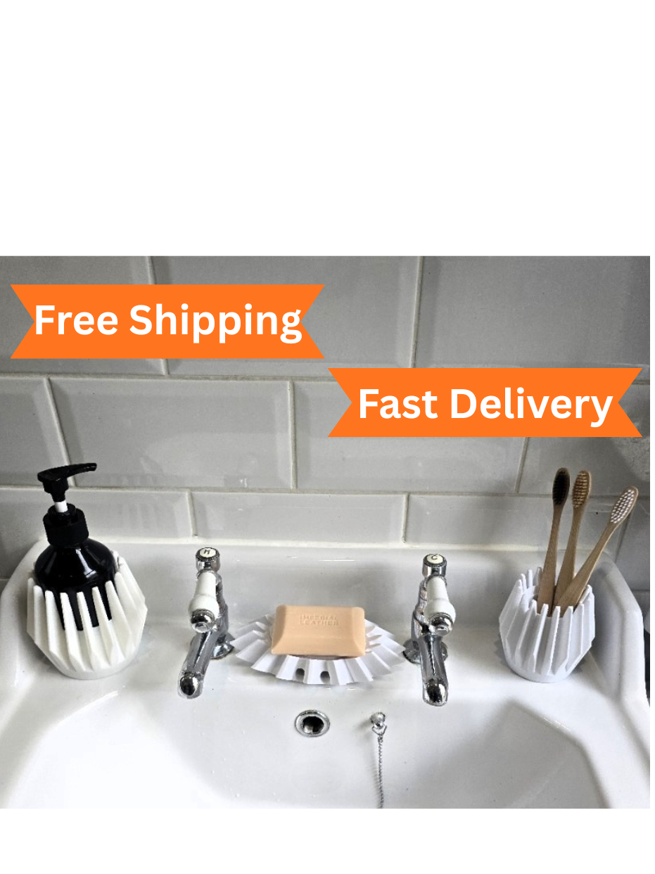 3D Printed Bathroom Set – Soap Dish, Toothbrush Holder & Soap Dispenser Sleeve